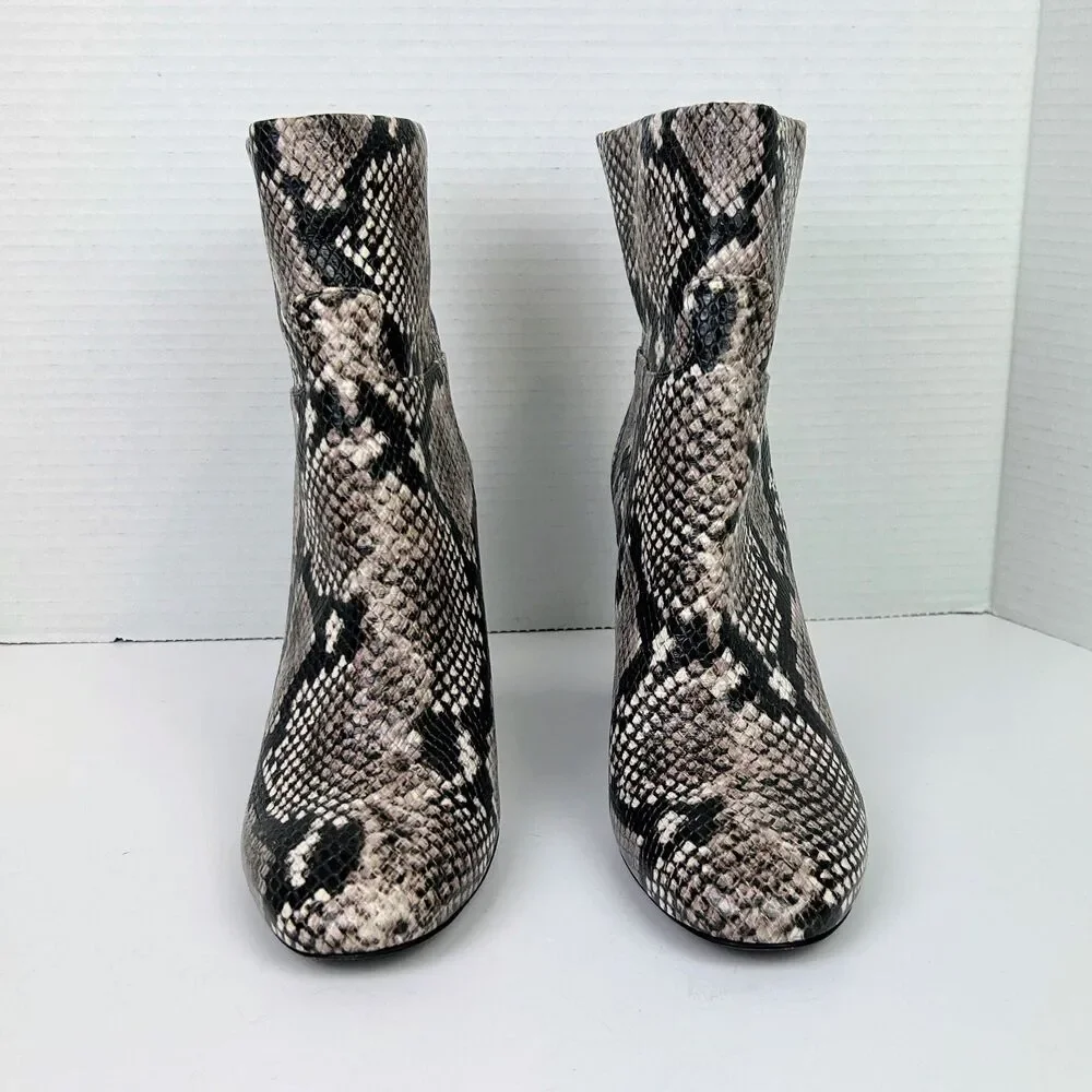 Tory Burch Devon Ankle Boots Cream Black Snake Print Leather High Heel Booties 9